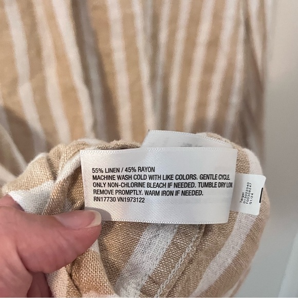 Universal Thread Linen Long Sleeve Collared Button-Down Shirt - Tan Striped XL - Picture 9 of 11